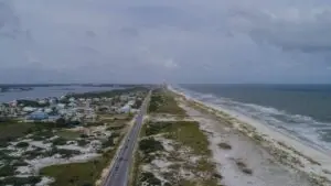 Aerial view of the Gulf Shores Alabama beach and coastline
