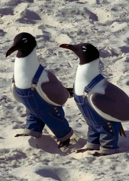 Two laughing gulls on the beach, the namesake of Laughing Gull Home Services in Baldwin County