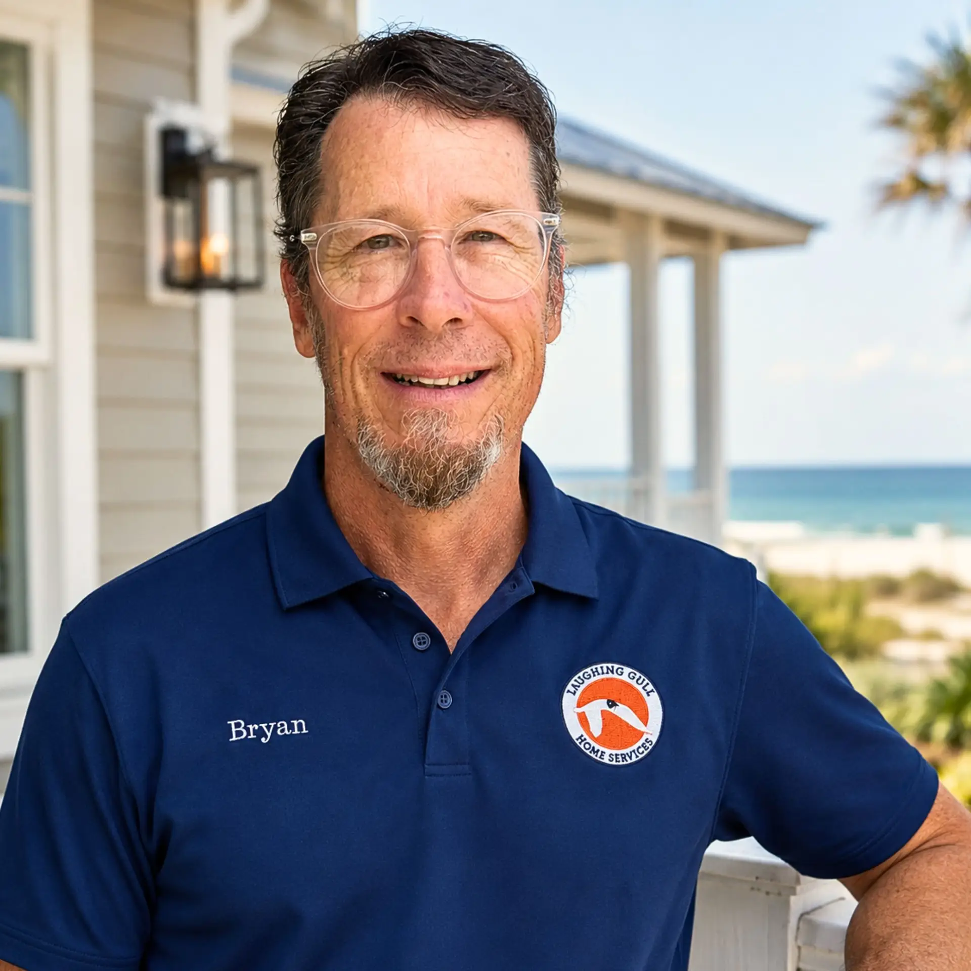 Bryan Nelson of Laughing Gull Home Services standing near the Gulf Shores beach